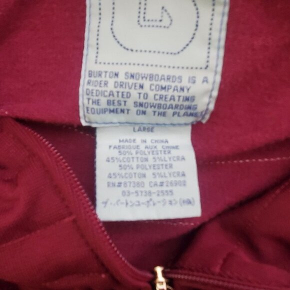 BURTON Large Full zip Track jacket‎ Burgundy Gold Logo Ski Snowboard Activewear - Picture 5 of 10